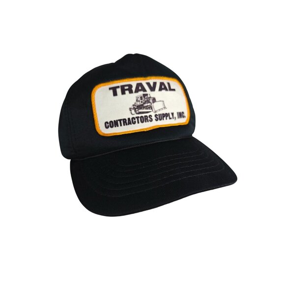 Vintage Snapback Trucker Hat Traval Contractors Black Cap By Headliner Korea - Picture 1 of 9